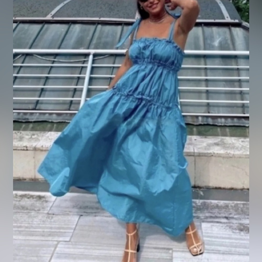 Zara Blue Tiered Maxi Dress